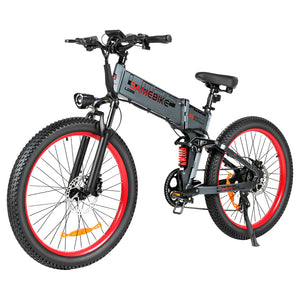 Vélo électrique Samebike LO26-Plus, moteur 1000 W, batterie 48 V 15 Ah, pneus 26 pouces, vitesse maximale 45 km/h, autonomie 100 km, freins à disque hydrauliques, double suspension réglable, Shimano 7 vitesses - Noir