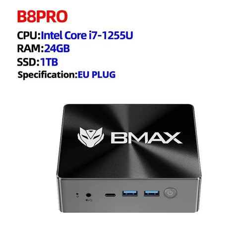 BMAX Mini PC B8PRO Intel Core I7-1255U 10 Core Windows 11 24GB RAM 1TB NVcloser SSD HDMI USB Bluetooth WiFi 6 Type-C Computer 
